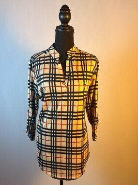 St Jubileens | "Fancy" Plaid Tunic Blouse | XL | Button Sleeve Detail